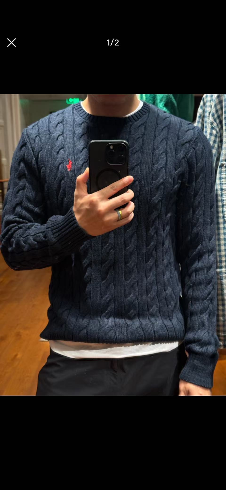 Ordinary Ralph Lauren Navy Cable Knit Cotton Jumper