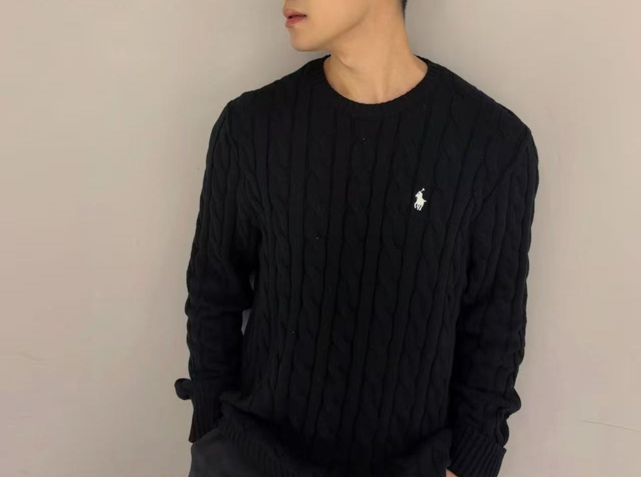 Ordinary Ralph Lauren Black Cable Knit Cotton Jumper